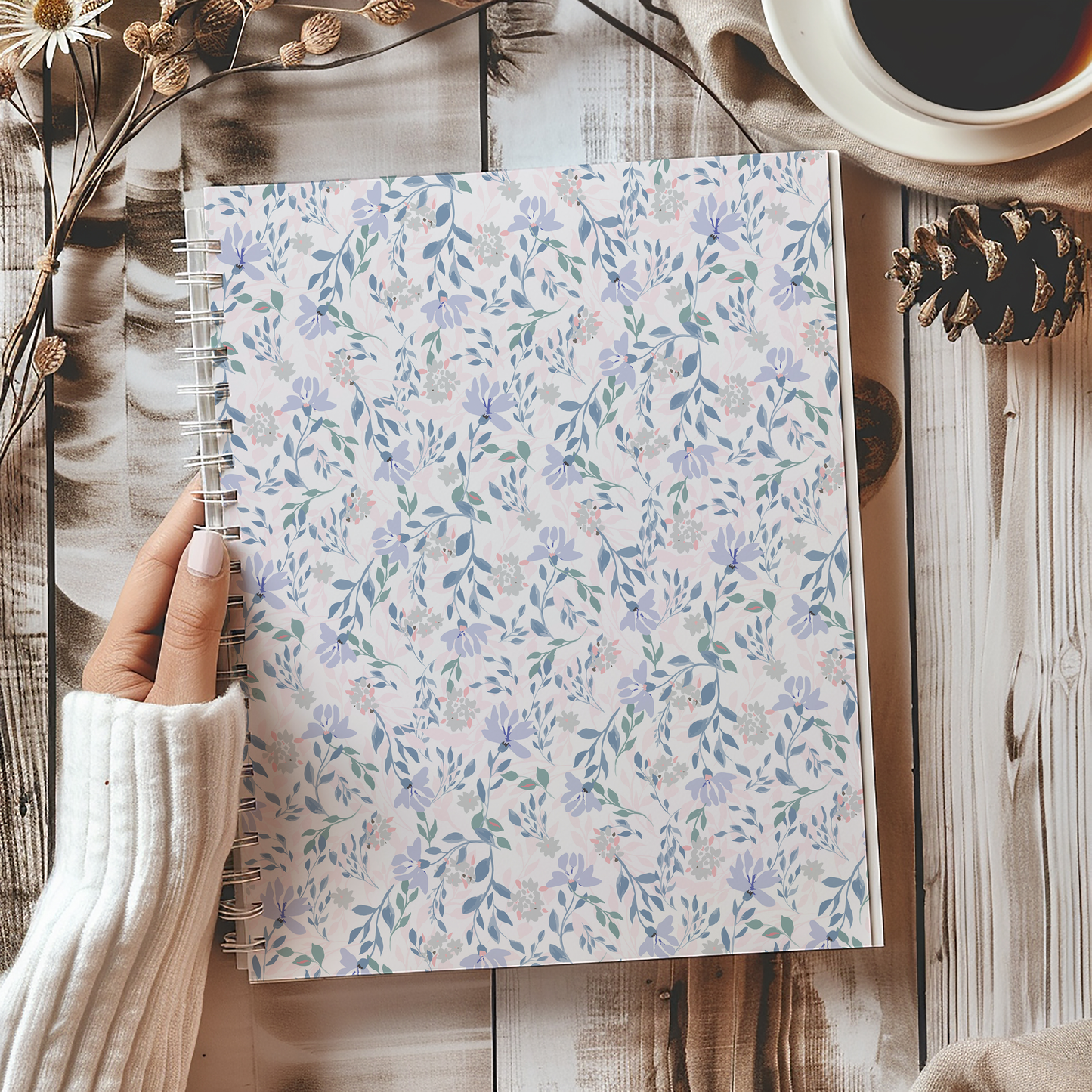 Blue Floral Hardcover Notebook