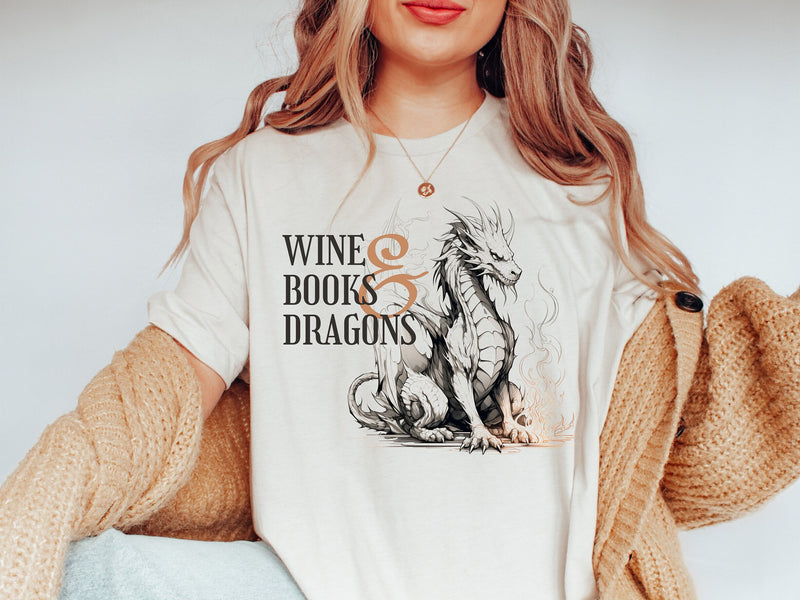 Wine, Books, and Dragons T-Shirt